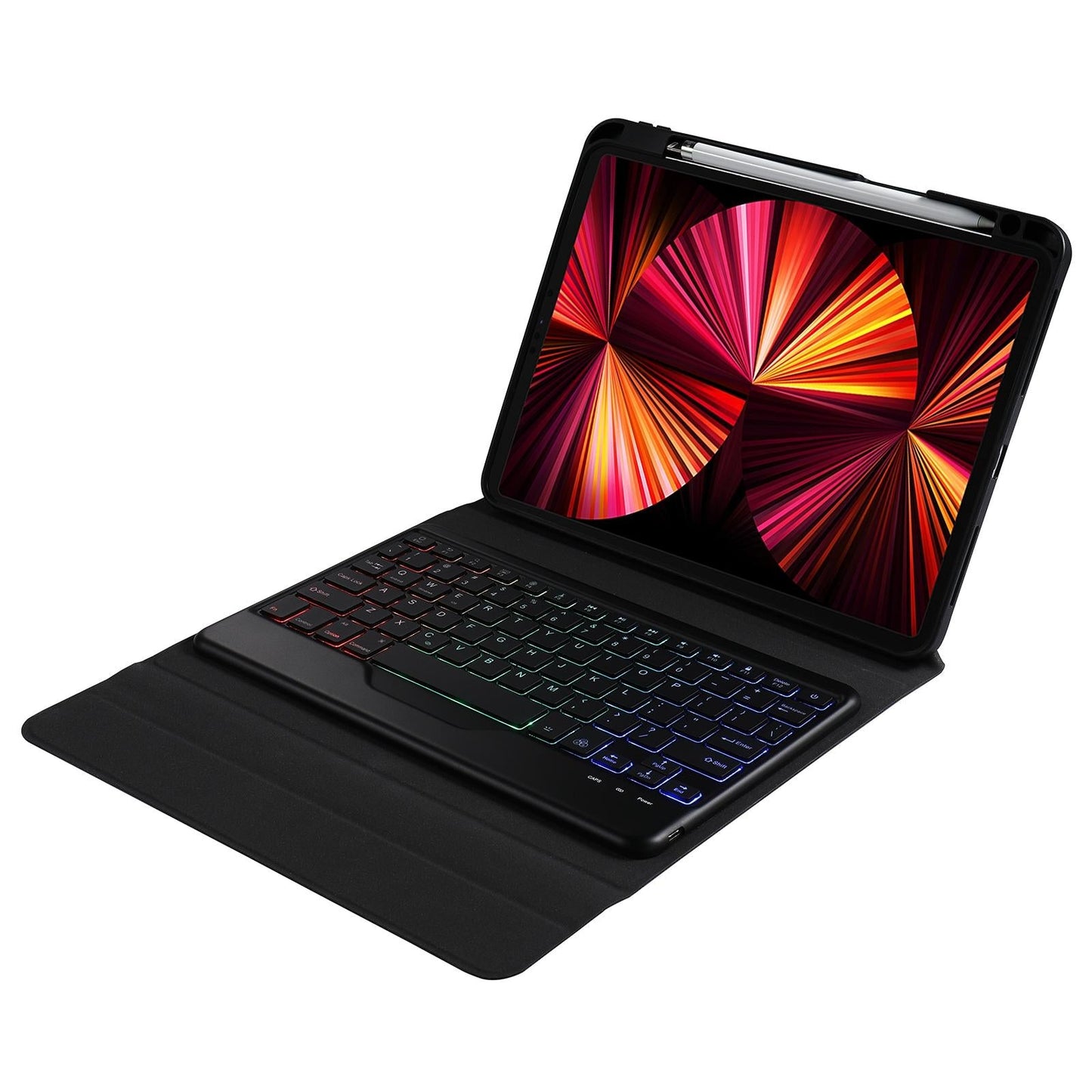 Bluetooth Keyboard Leather Case For Ipad 9.7 - Triangle Holder & Pen Slot - Gradient Rainbow
