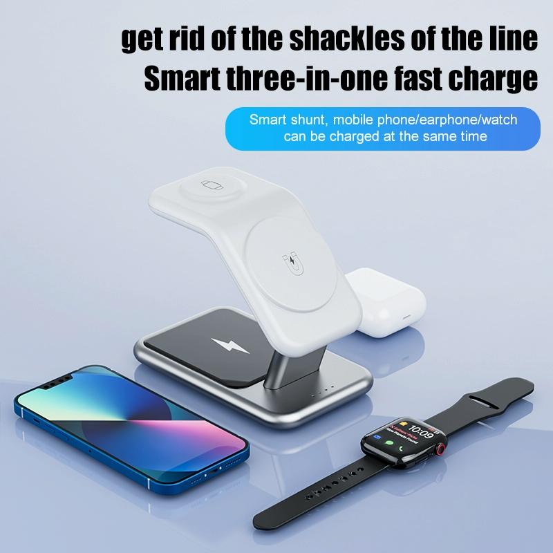 15W 3 In 1 Magnetic Wireless Charger - Black