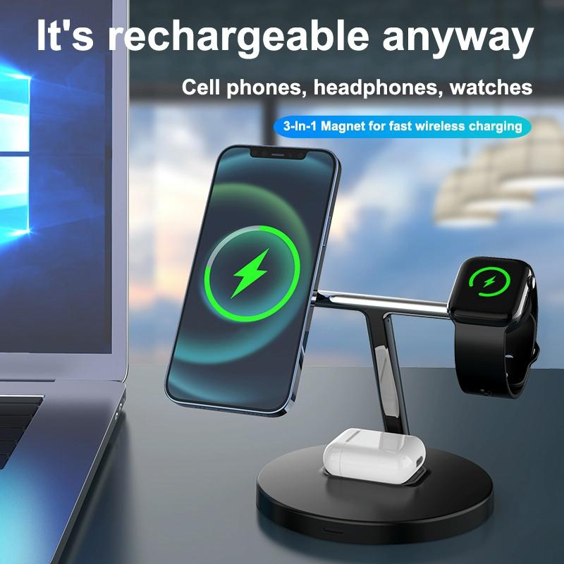 3 In 1 Magnetic Wireless Charger For Mobile Devices - White