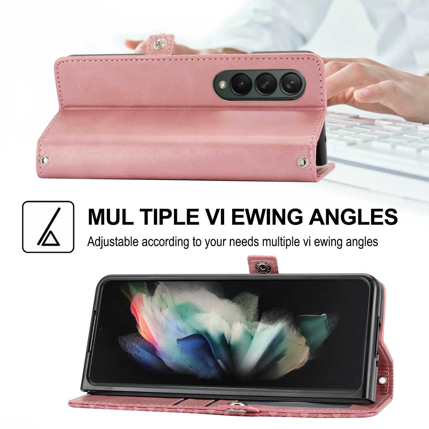 For Samsung Galaxy Z Fold4 5G Textured Leather Phone Case - Cubic Grid Design - Red