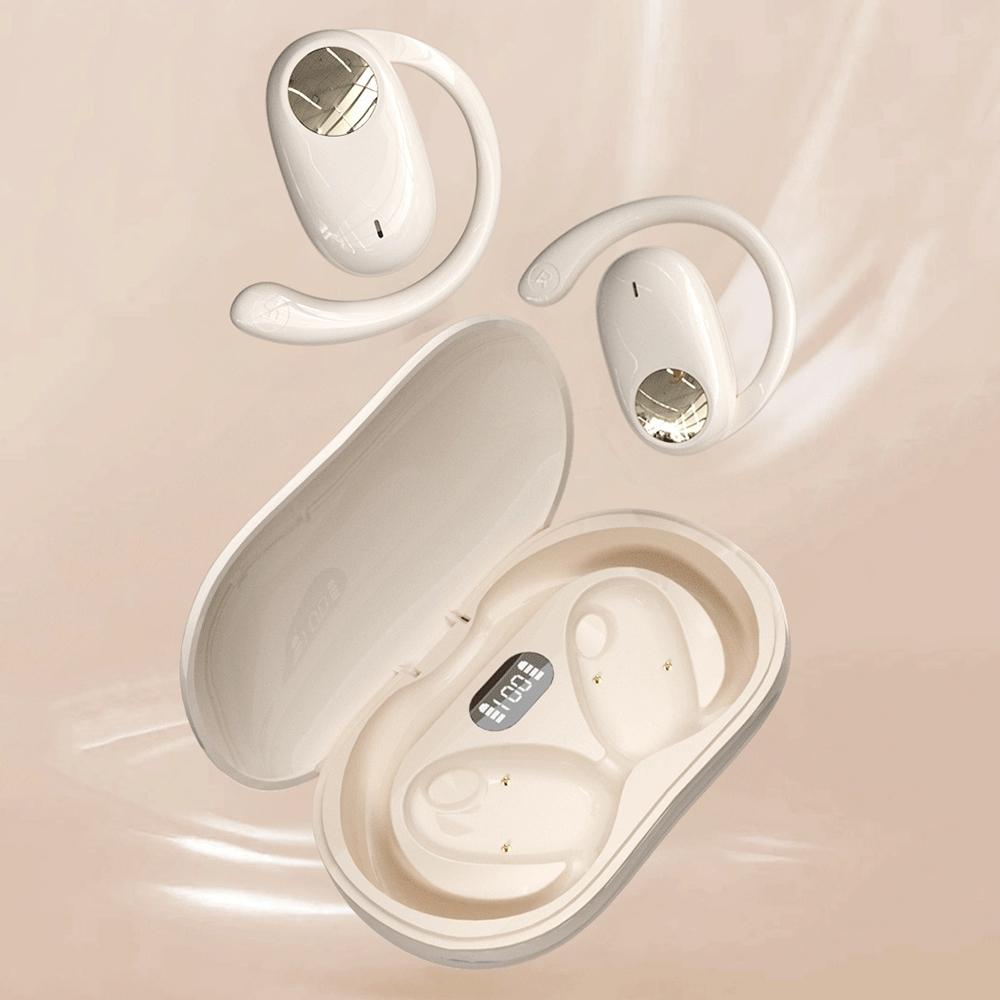 Wireless Dual-mic Bluetooth Earphones with Noise Reduction and Led Display - White