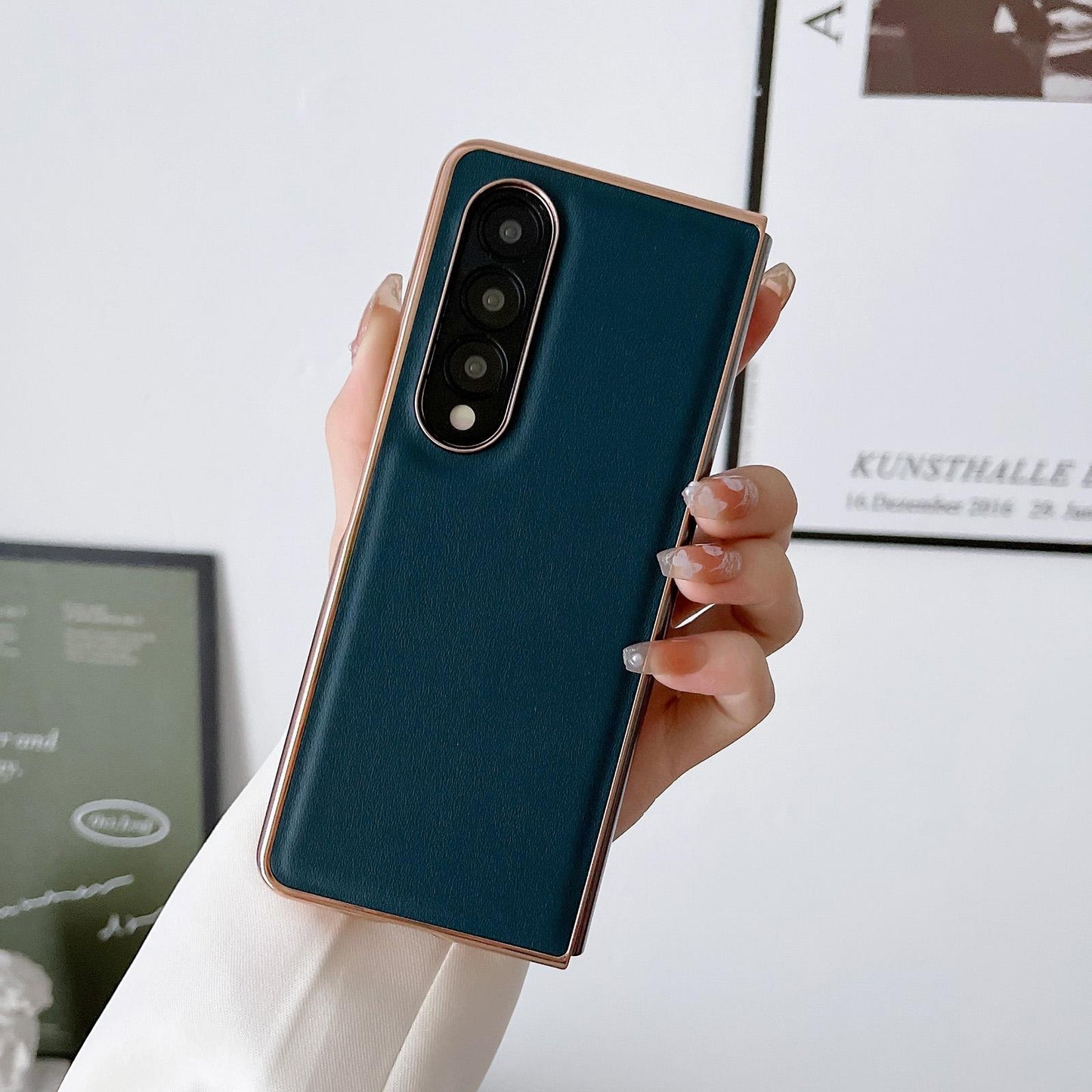 For Samsung Galaxy Z Fold4 5G Xiaoya Series Genuine Leather Plating Case - Coffee