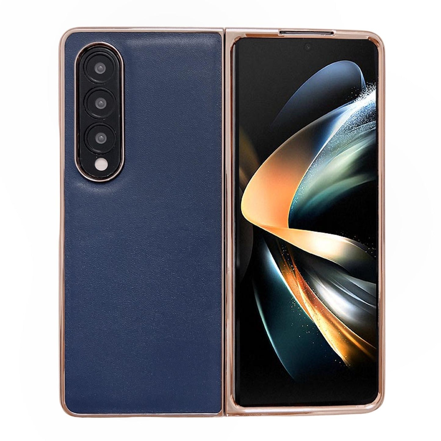 For Samsung Galaxy Z Fold4 5G Xiaoya Series Genuine Leather Plating Case - Coffee