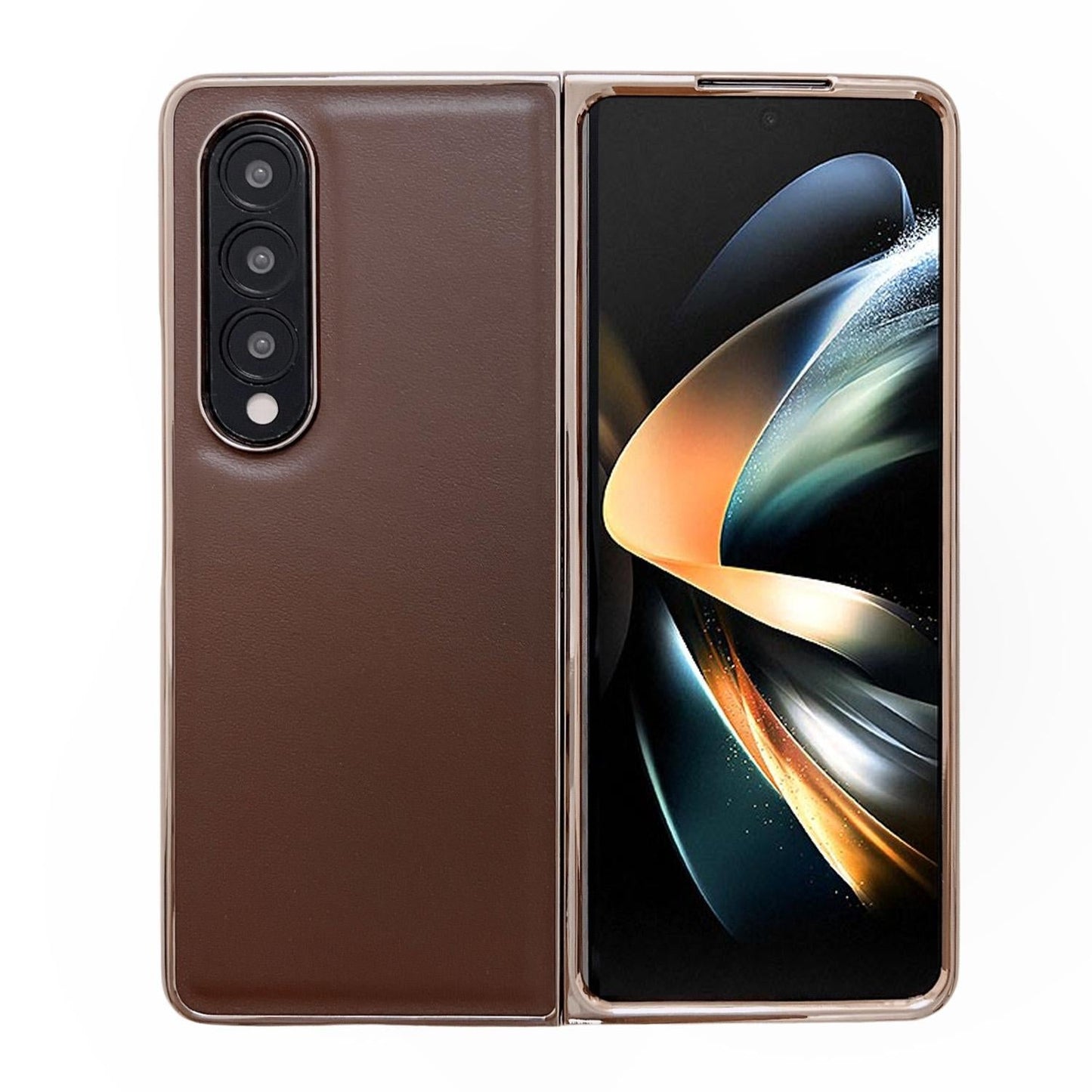 For Samsung Galaxy Z Fold4 5G Xiaoya Series Genuine Leather Plating Case - Coffee