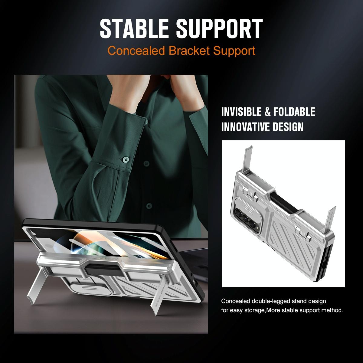 For Samsung Galaxy Z Fold4 5G Shockproof Tpu Pc Case With Pen - Gold