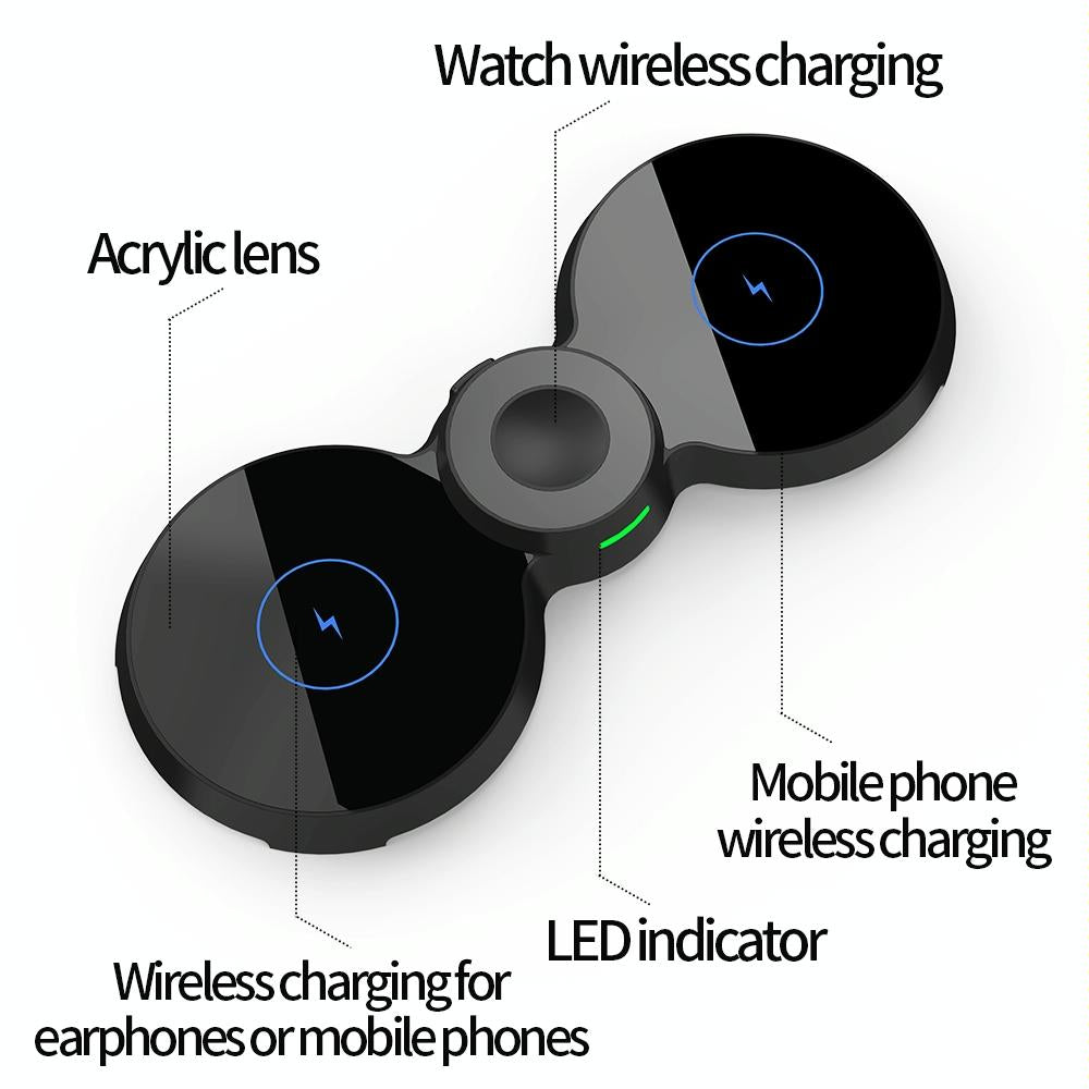 15W 3 In 1 Magnetic Wireless Charger For Phones Watch & Airpods - White