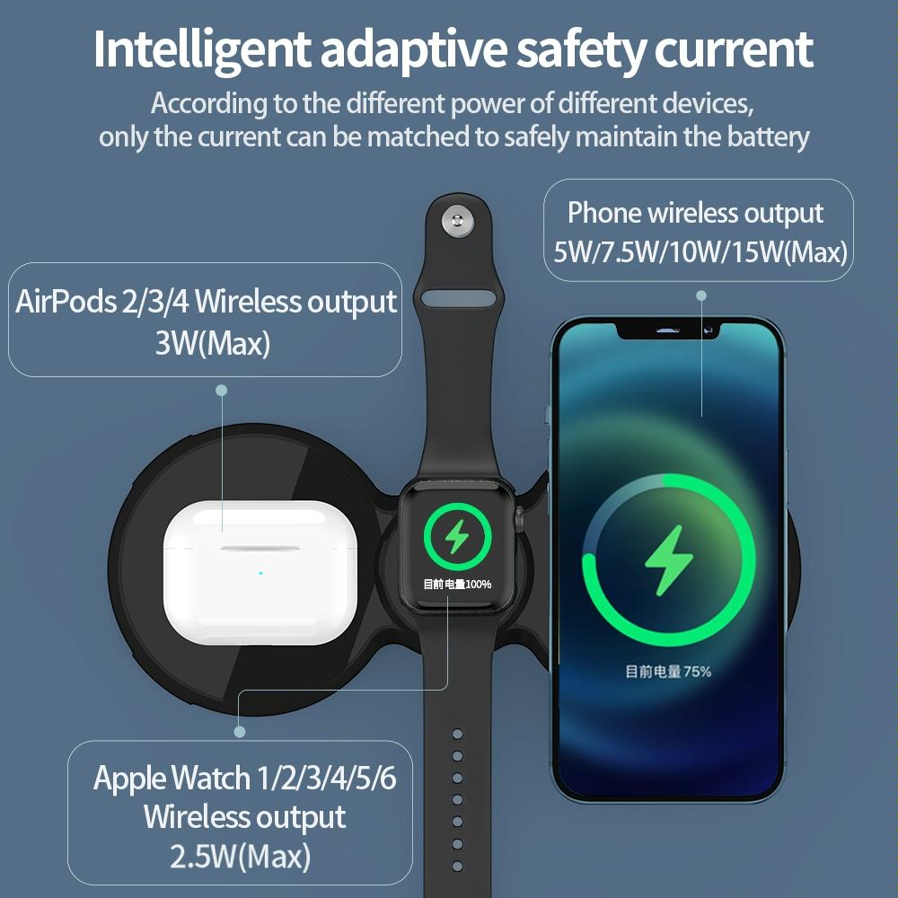 15W 3 In 1 Magnetic Wireless Charger For Phones Watch & Airpods - White