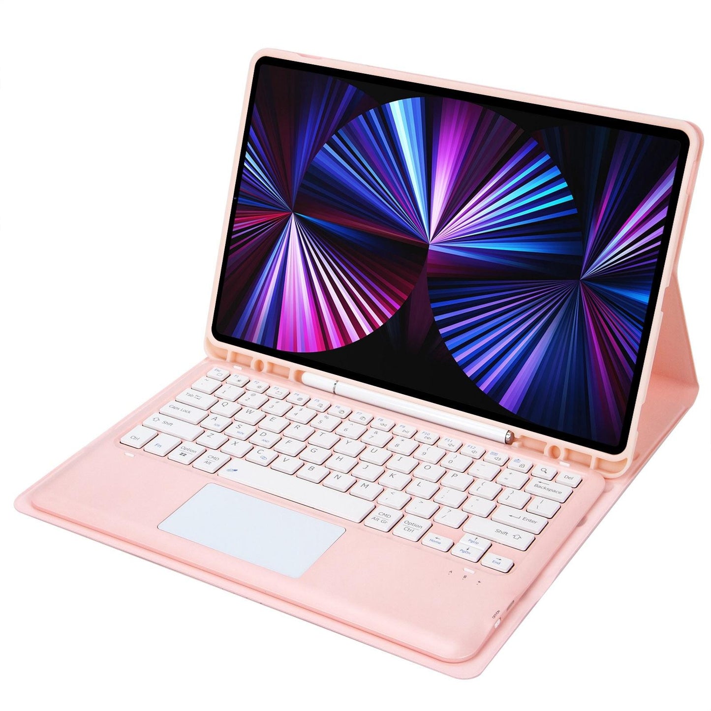 Detachable Bluetooth Keyboard Leather Case For Ipad Pro 12.9 2021 / 2020 / 2018 With Touch Pad - Pink