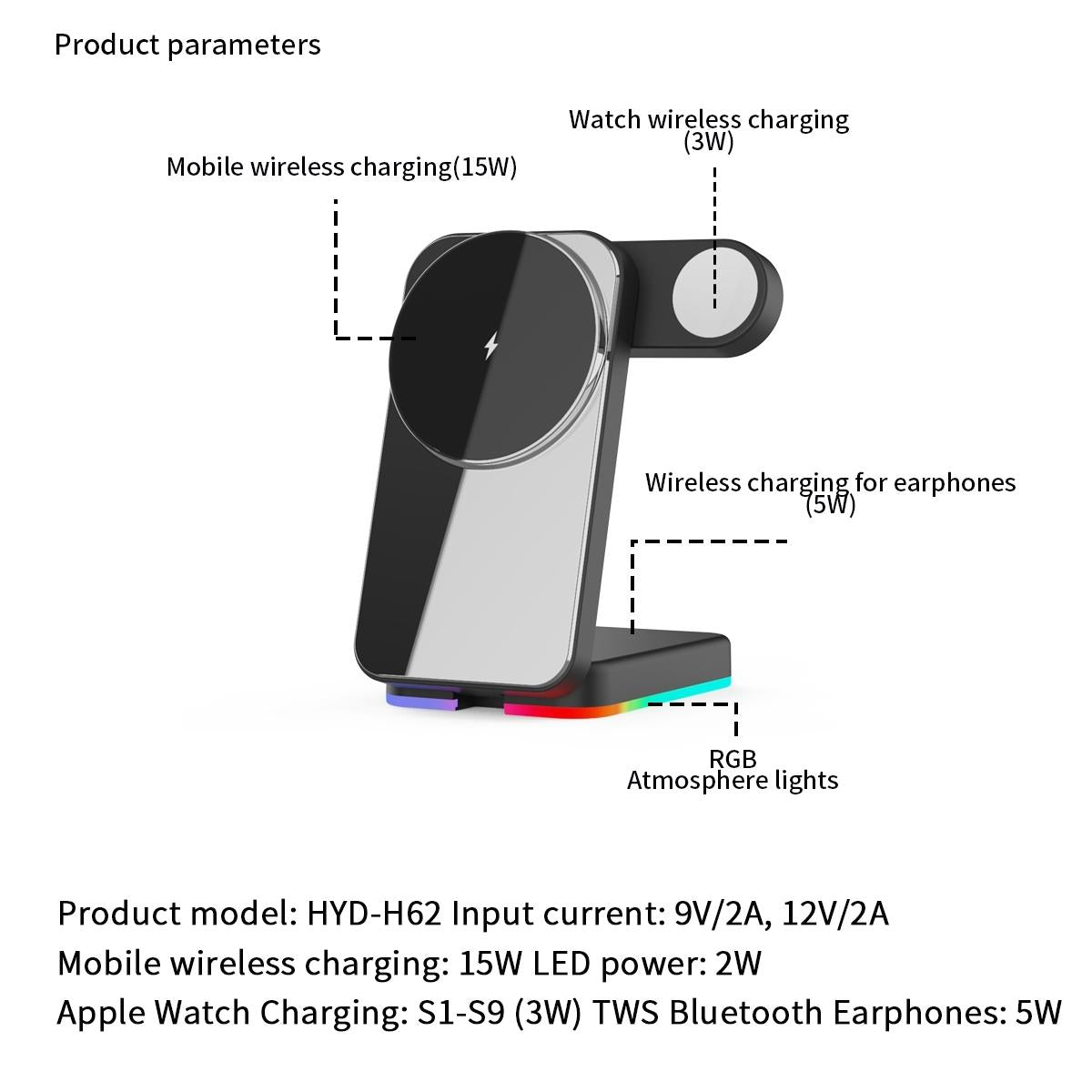 Foldable 3 In 1 Rgb Led Wireless Charger - White