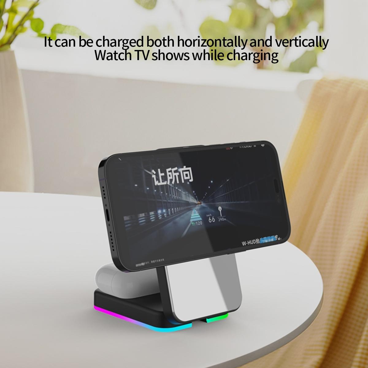 Foldable 3 In 1 Rgb Led Wireless Charger - White