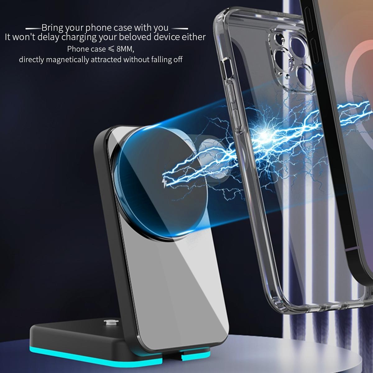 Foldable 3 In 1 Rgb Led Wireless Charger - White