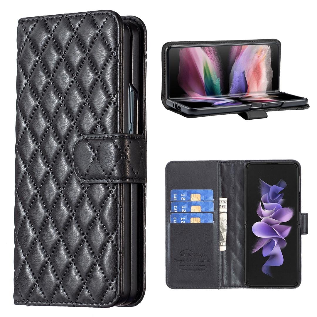 For Samsung Galaxy Z Fold4 5G Samsung Fold 4 Diamond Lattice Wallet Case - Sleek And Stylish - Purple