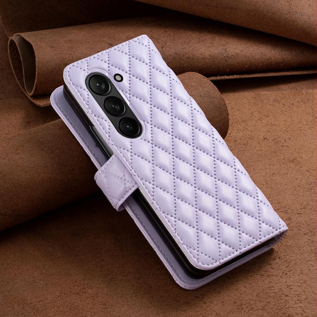 For Samsung Galaxy Z Fold4 5G Samsung Fold 4 Diamond Lattice Wallet Case - Sleek And Stylish - Purple