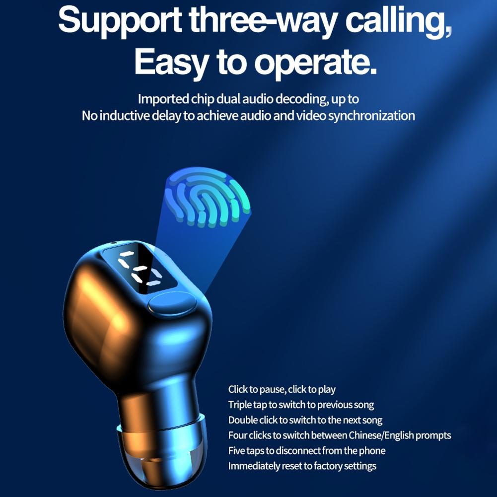 Mini Bluetooth Earphones with M5 Digital Display - White