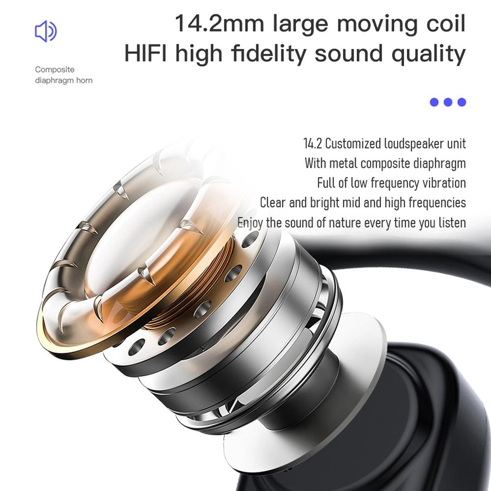 Digital Display Bluetooth Earphones - Bone Conduction Stereo - Red