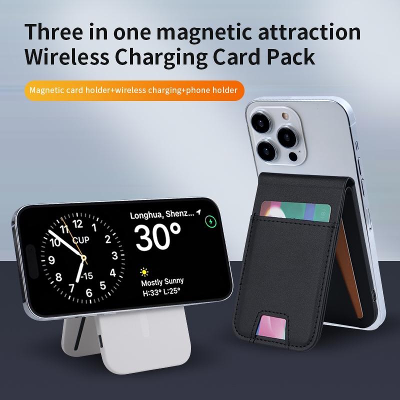 3 In 1 Magnetic Wireless Charger With Card Holder And Phone Bracket - Beige