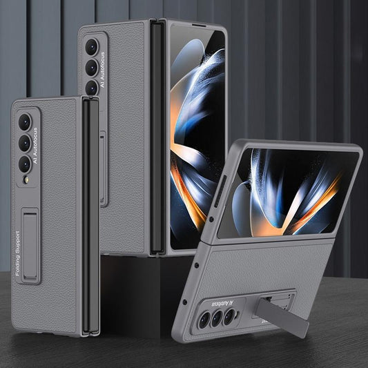 For Samsung Galaxy Z Fold4 5G Leather Case With Stand - Ultra Thin - Grey