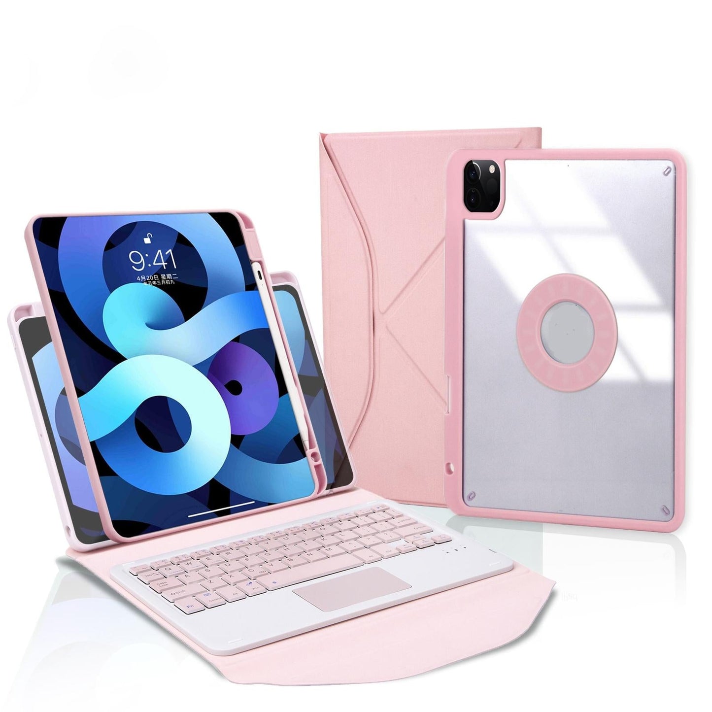 Bluetooth Keyboard Leather Case For Ipad Pro 11 With Pen Slot And Touchpad - Pink