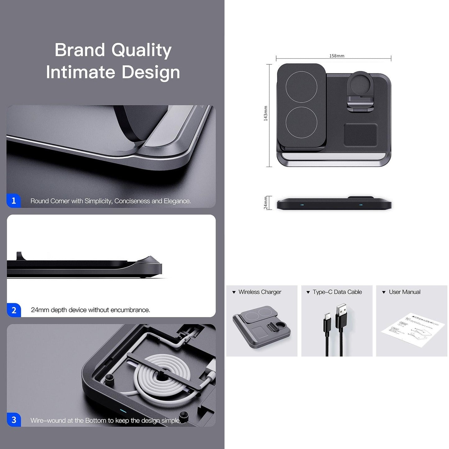 15W 3 In 1 Foldable Wireless Charger - White
