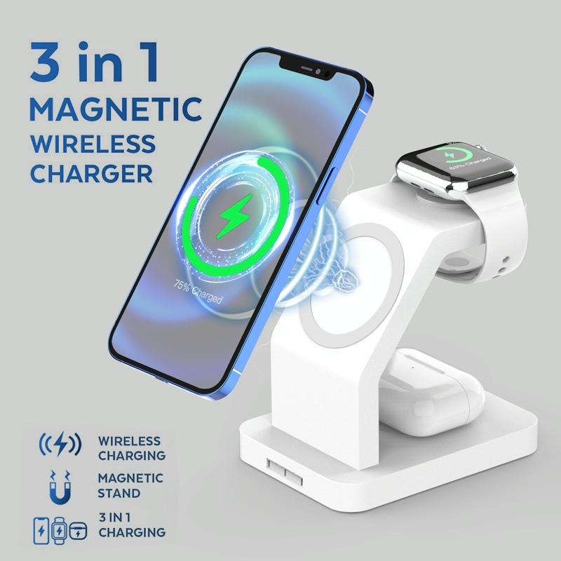 3 In 1 Magnetic Wireless Charger For Iphone Iwatch Airpods - Black