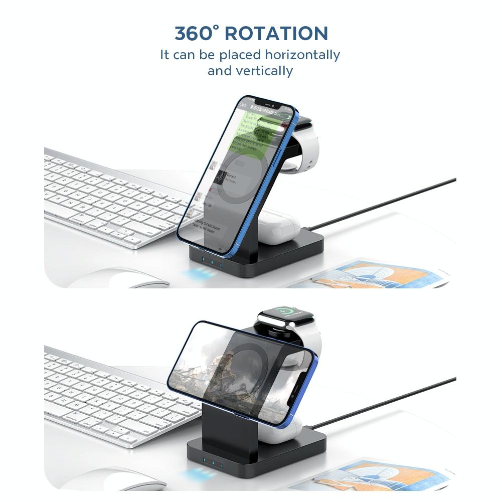 3 In 1 Magnetic Wireless Charger For Iphone Iwatch Airpods - Black