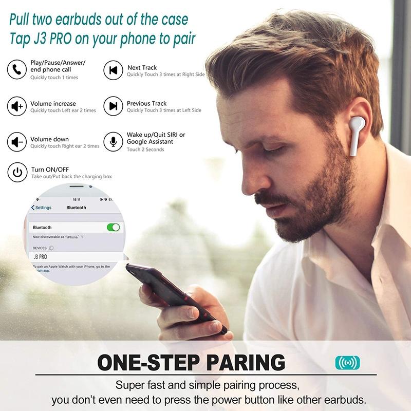 Waterproof Wireless Bluetooth Earbuds with Led Display and Hifi Sound - White