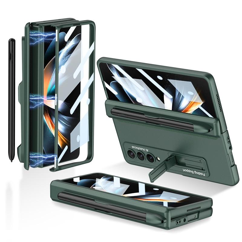 For Samsung Galaxy Z Fold4 5G Foldable Magnetic Flip Case With Holder & Pen Slot - Gkk - Night Green