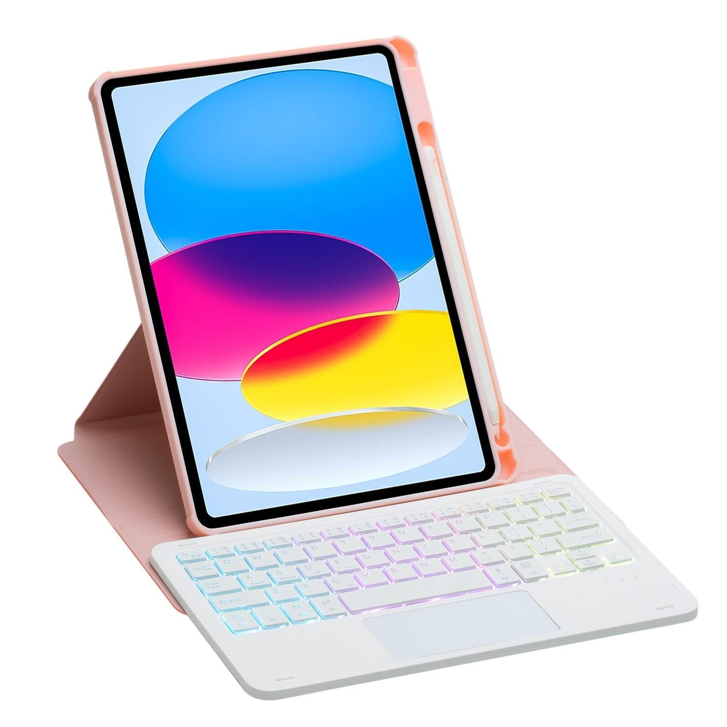 360 Rotation Bluetooth Keyboard Leather Case For Ipad 10.9 2022 With Touch Control And Backlight - Pink