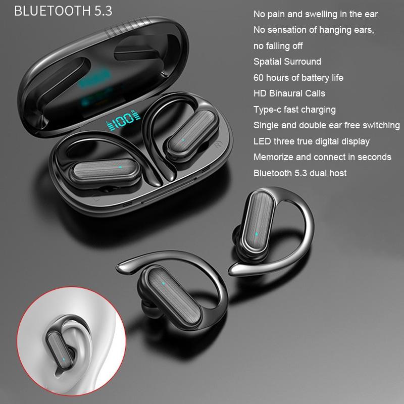 Wireless Noise-cancelling Bluetooth Earbuds with Led Display - Blue