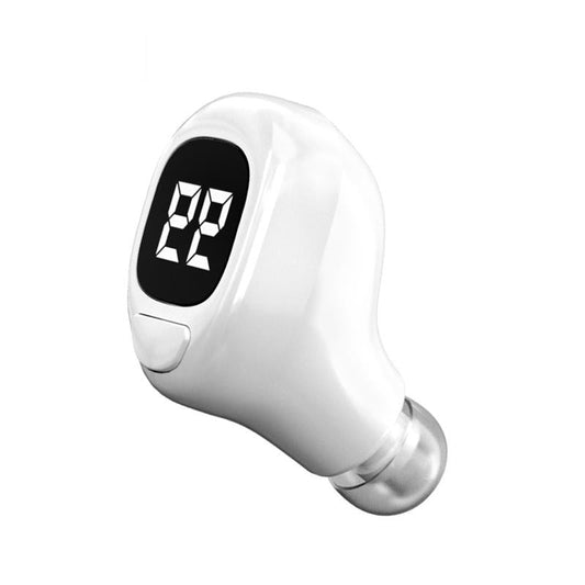 Mini Bluetooth Earphone with Digital Display for Business - White