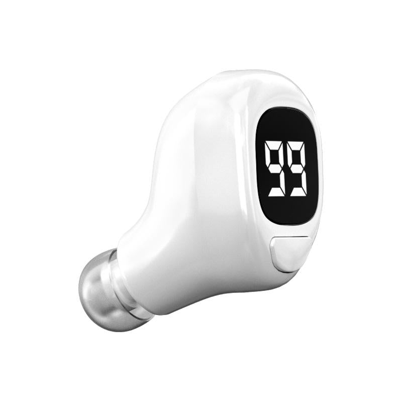 Mini Bluetooth Earphone with Digital Display for Business - White