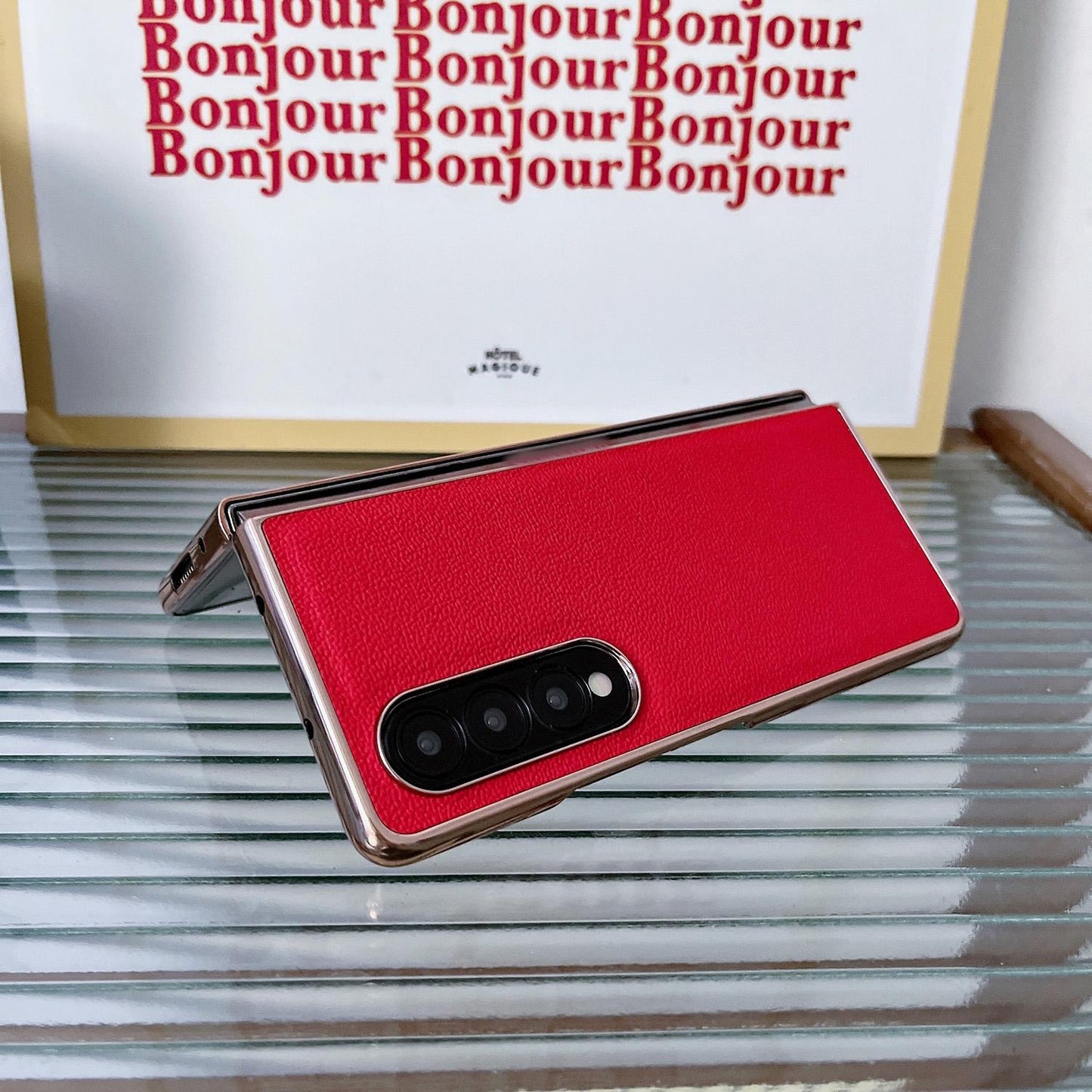 For Samsung Galaxy Z Fold4 5G Leather Phone Case - Nano Plating - Red