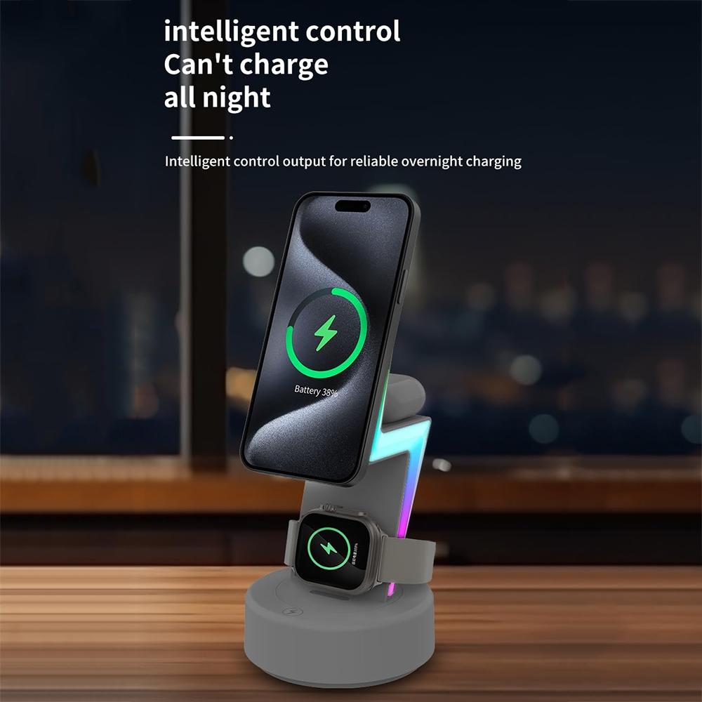 3 In 1 Rgb Light Magnetic Phone Holder With Wireless Charging - Black