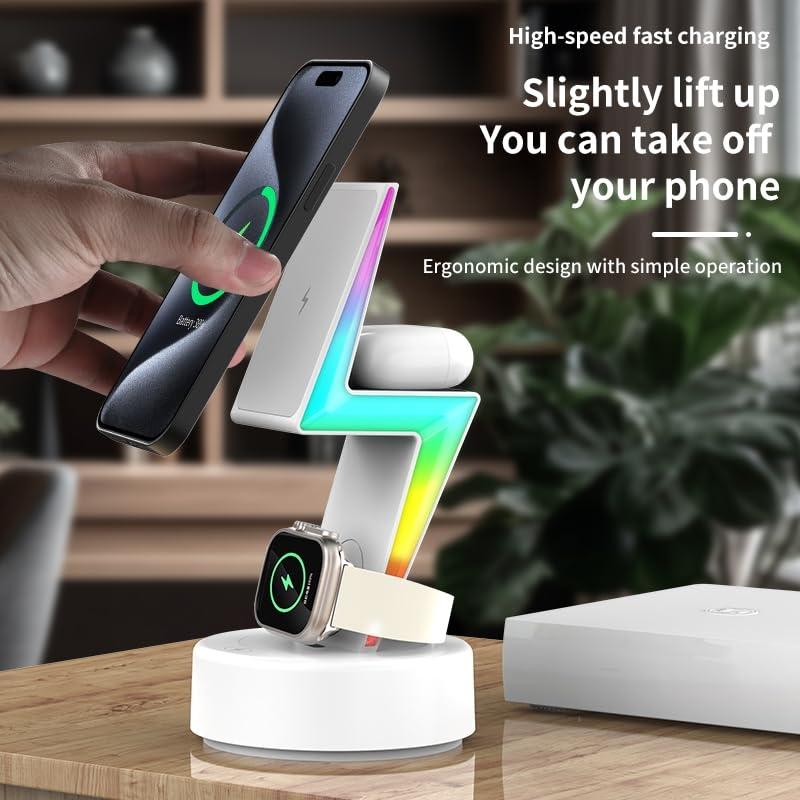 3 In 1 Rgb Light Magnetic Phone Holder With Wireless Charging - Black