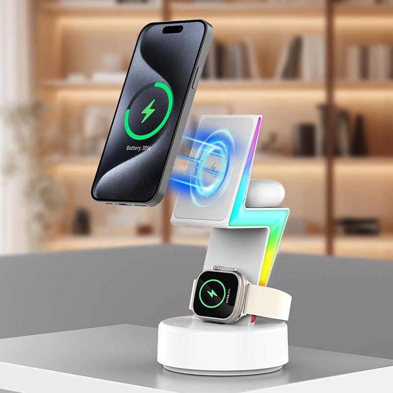 3 In 1 Rgb Light Magnetic Phone Holder With Wireless Charging - Black