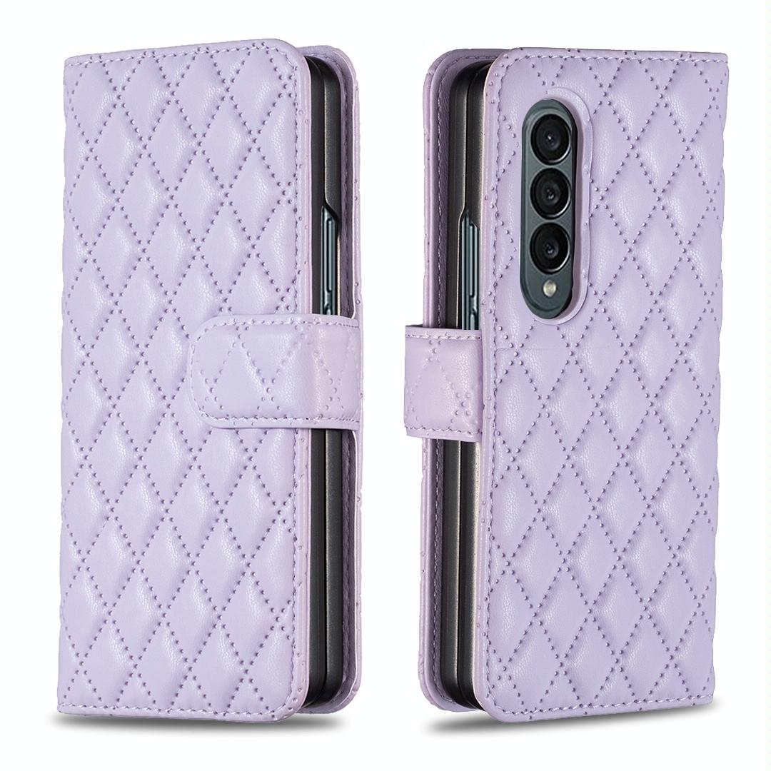 For Samsung Galaxy Z Fold4 5G Diamond Lattice Flip Wallet Case - Purple