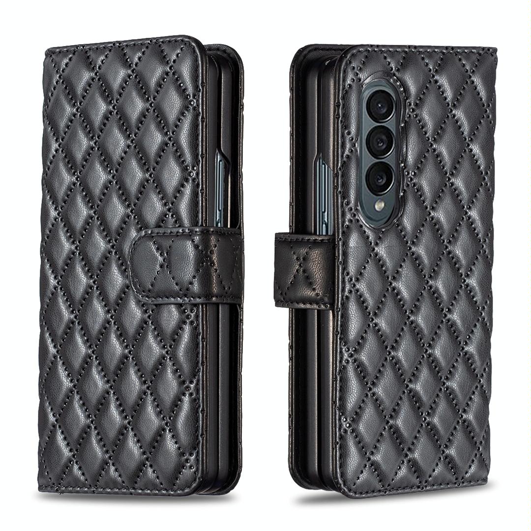 For Samsung Galaxy Z Fold4 5G Diamond Lattice Flip Wallet Case - Purple