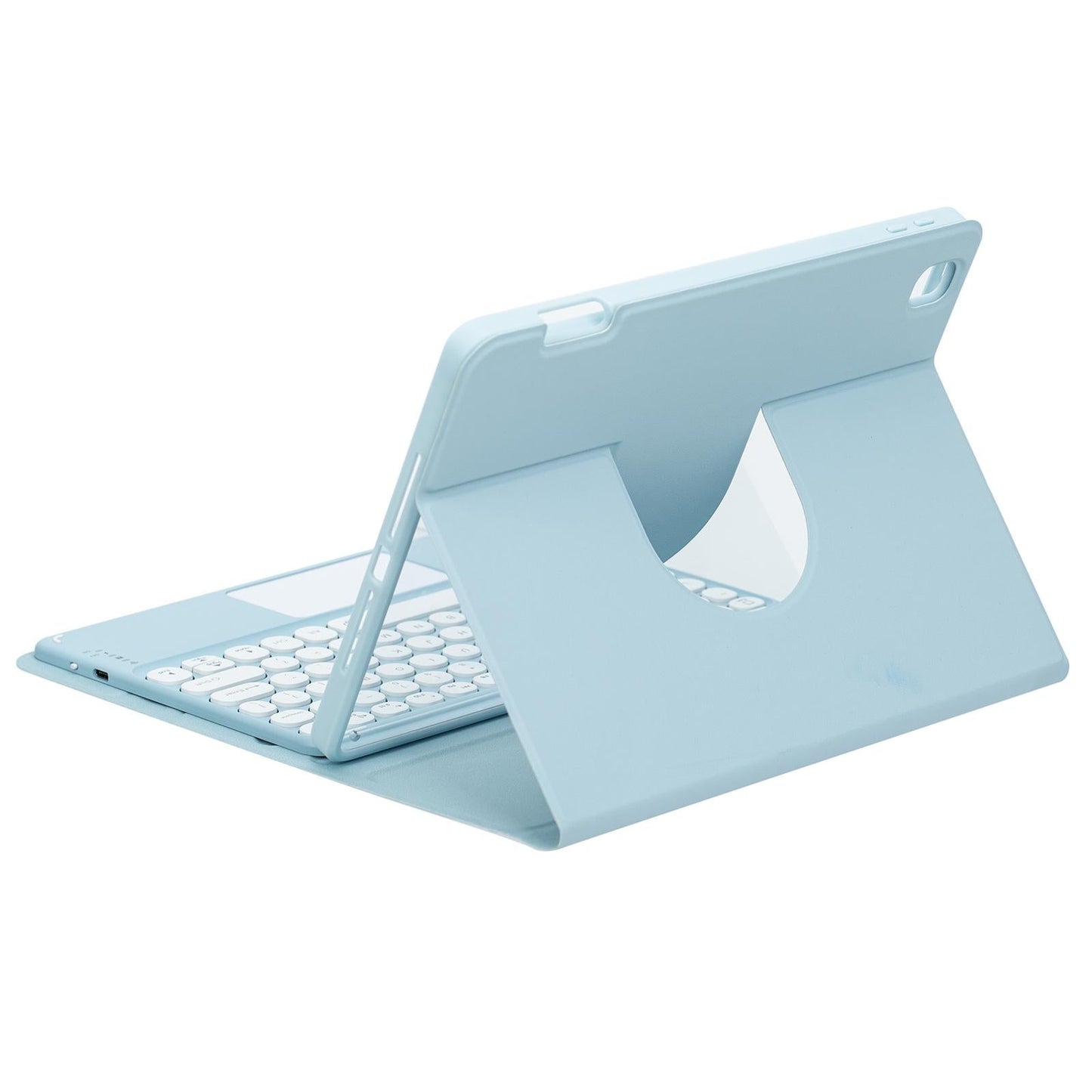 360 Degree Rotatable Bluetooth Keyboard Leather Case With Touchpad - Square Button - Mist Blue - For Ipad 10.2 2021 / Air 2019