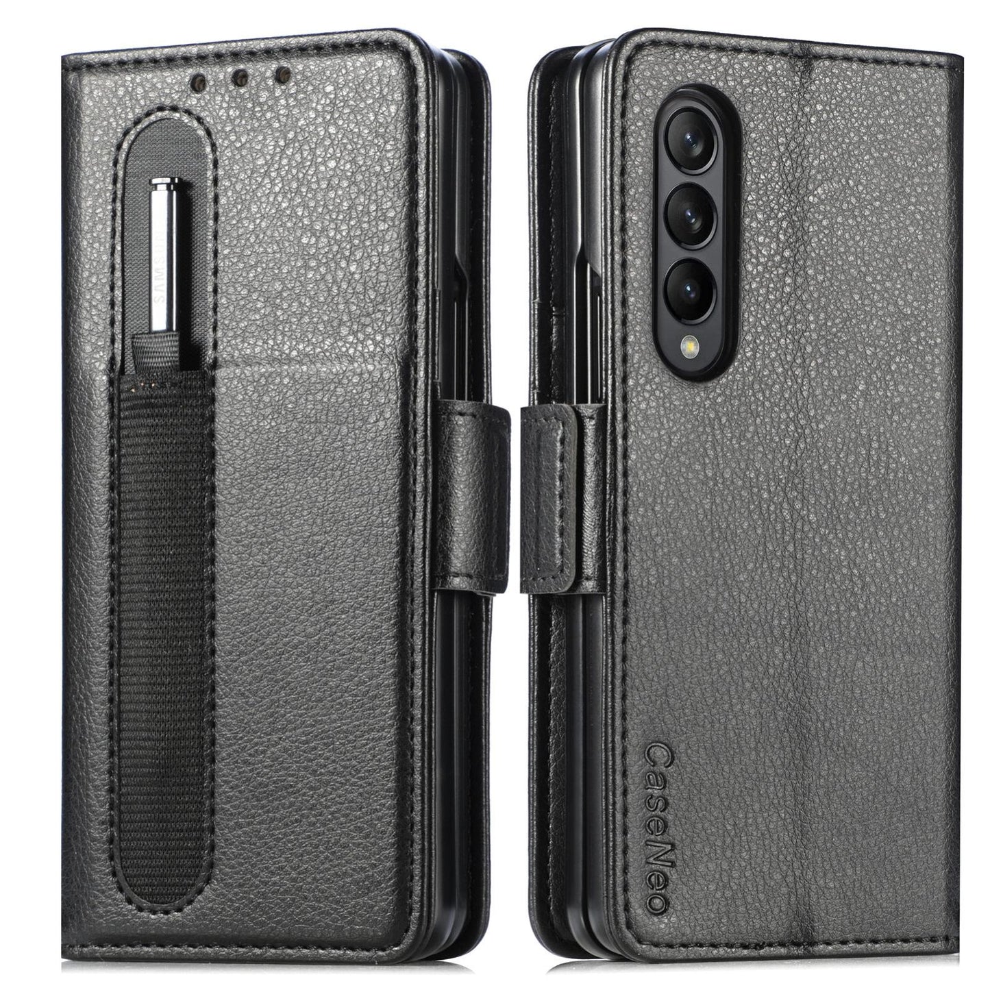 For Samsung Galaxy Z Fold4 5G Litchi Pattern Case With Pen And Card Slots - 4 - Brown