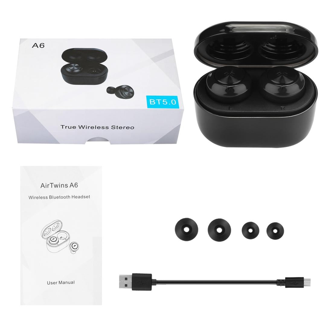 Bluetooth 5.0 Earphones with Magnetic Charging Box - Wireless - Black
