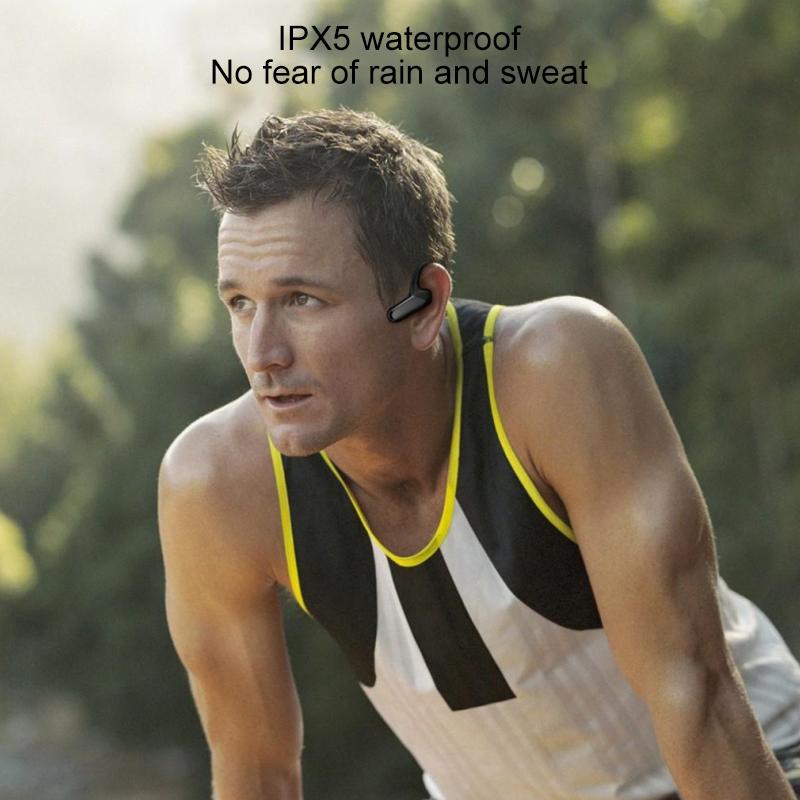 Waterproof Bone Conduction Bluetooth Earphones 5.0 for Sports - Black