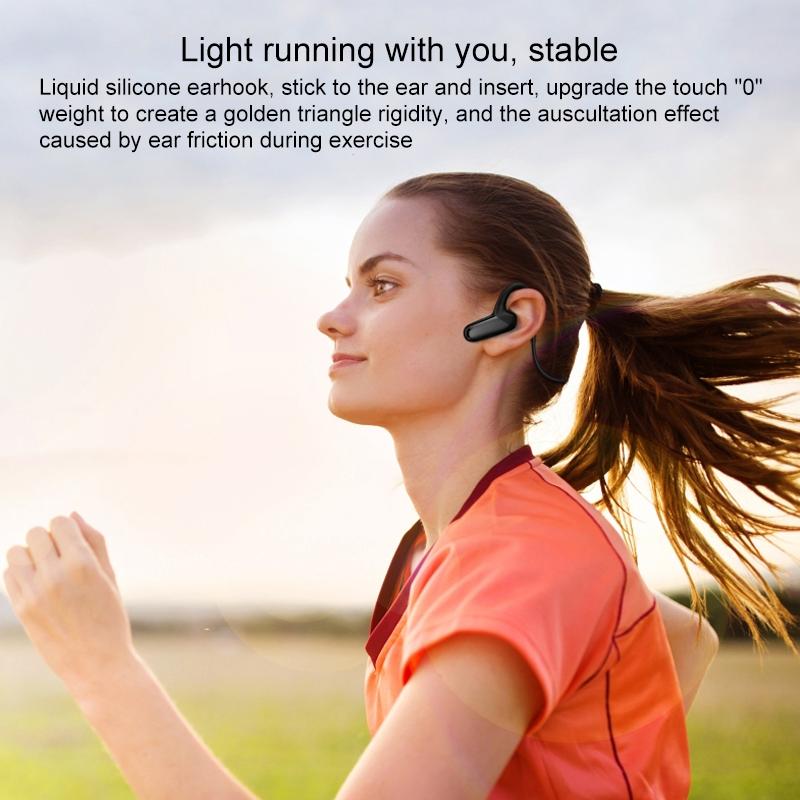 Waterproof Bone Conduction Bluetooth Earphones 5.0 for Sports - Black