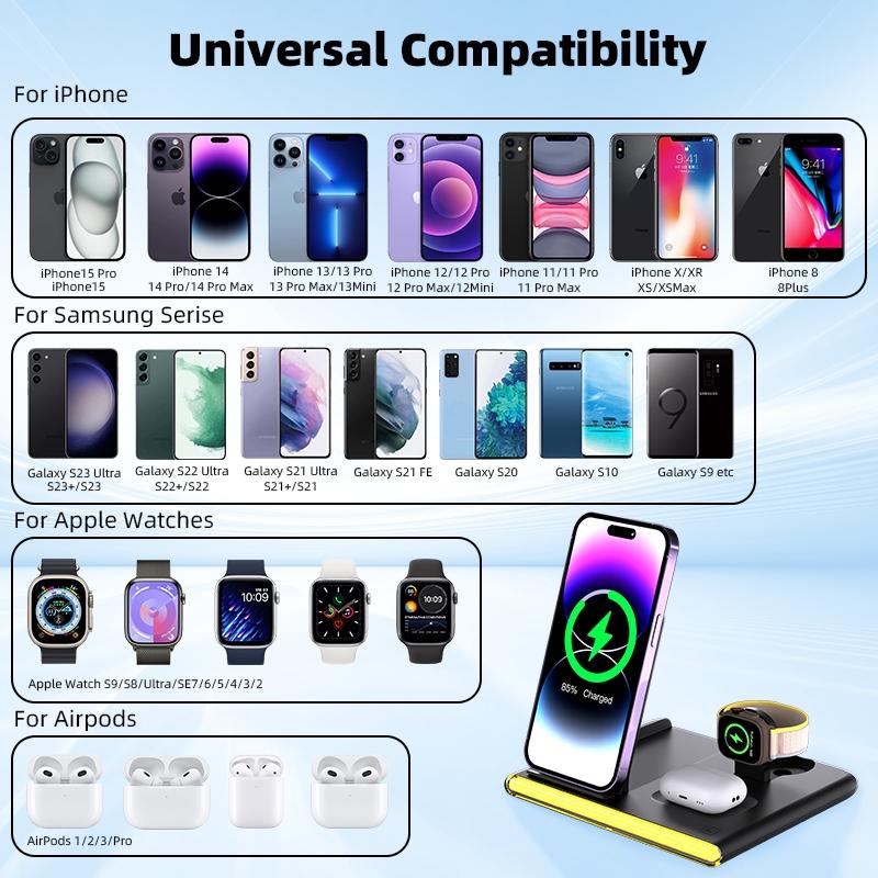 Foldable 15W Magnetic Wireless Charger With Ambient Light - Black