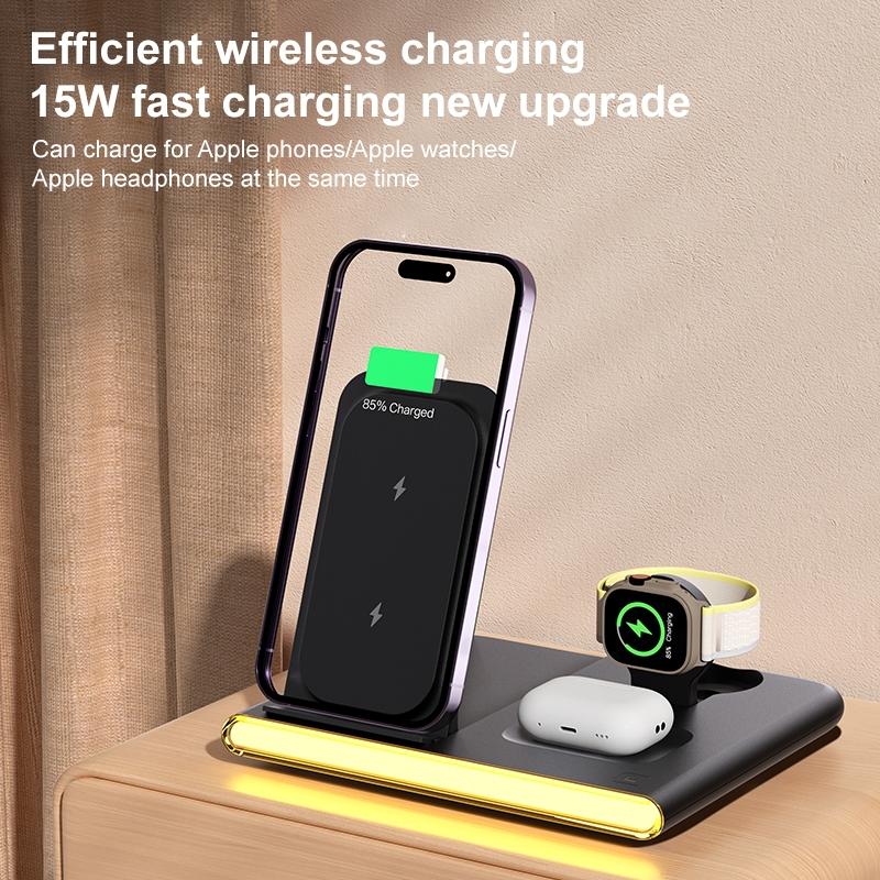 Foldable 15W Magnetic Wireless Charger With Ambient Light - Black