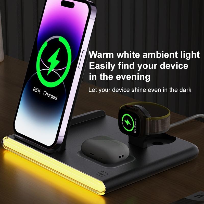 Foldable 15W Magnetic Wireless Charger With Ambient Light - Black