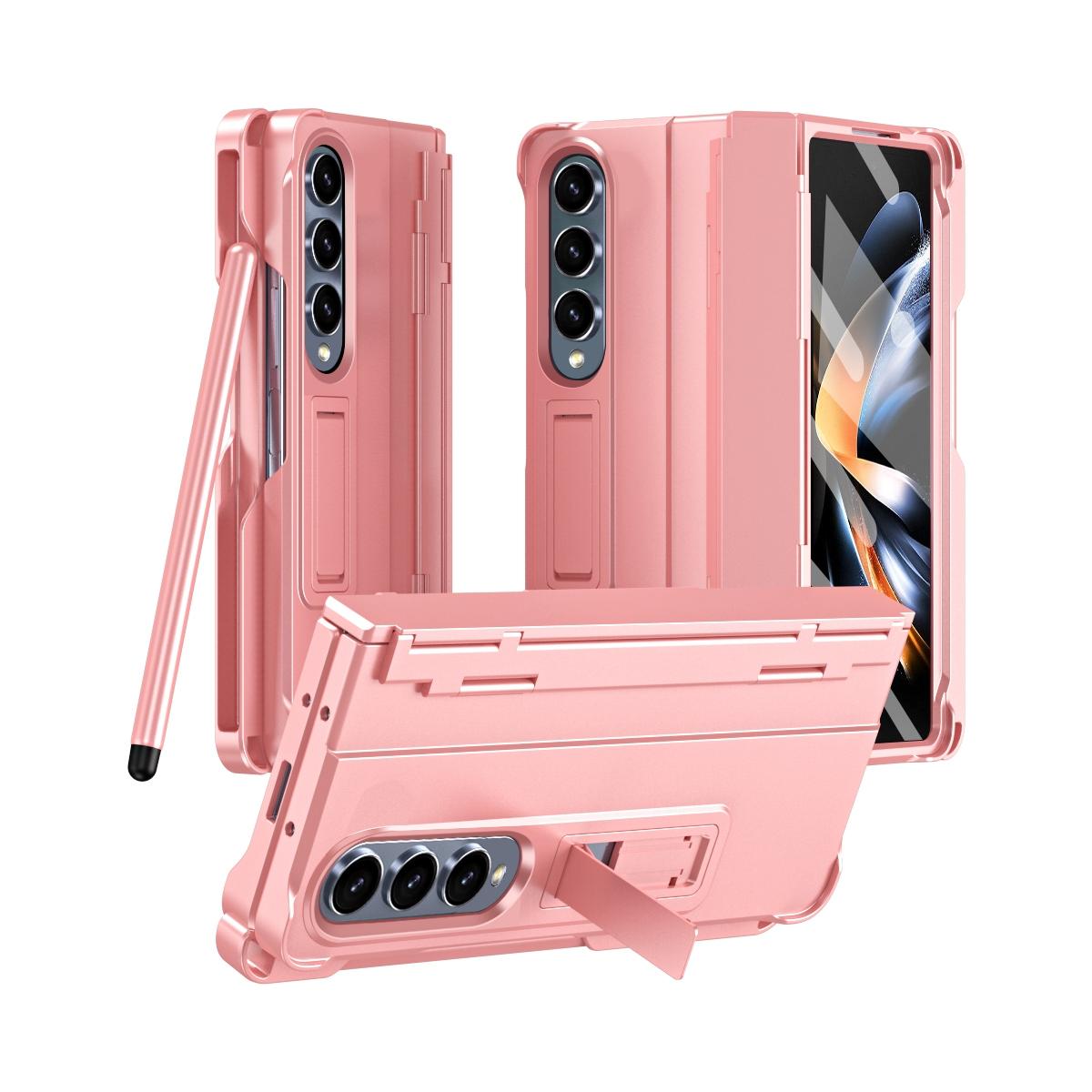 For Samsung Galaxy Z Fold4 5G Shockproof Diamond Case With Hinge And Pen - Pink