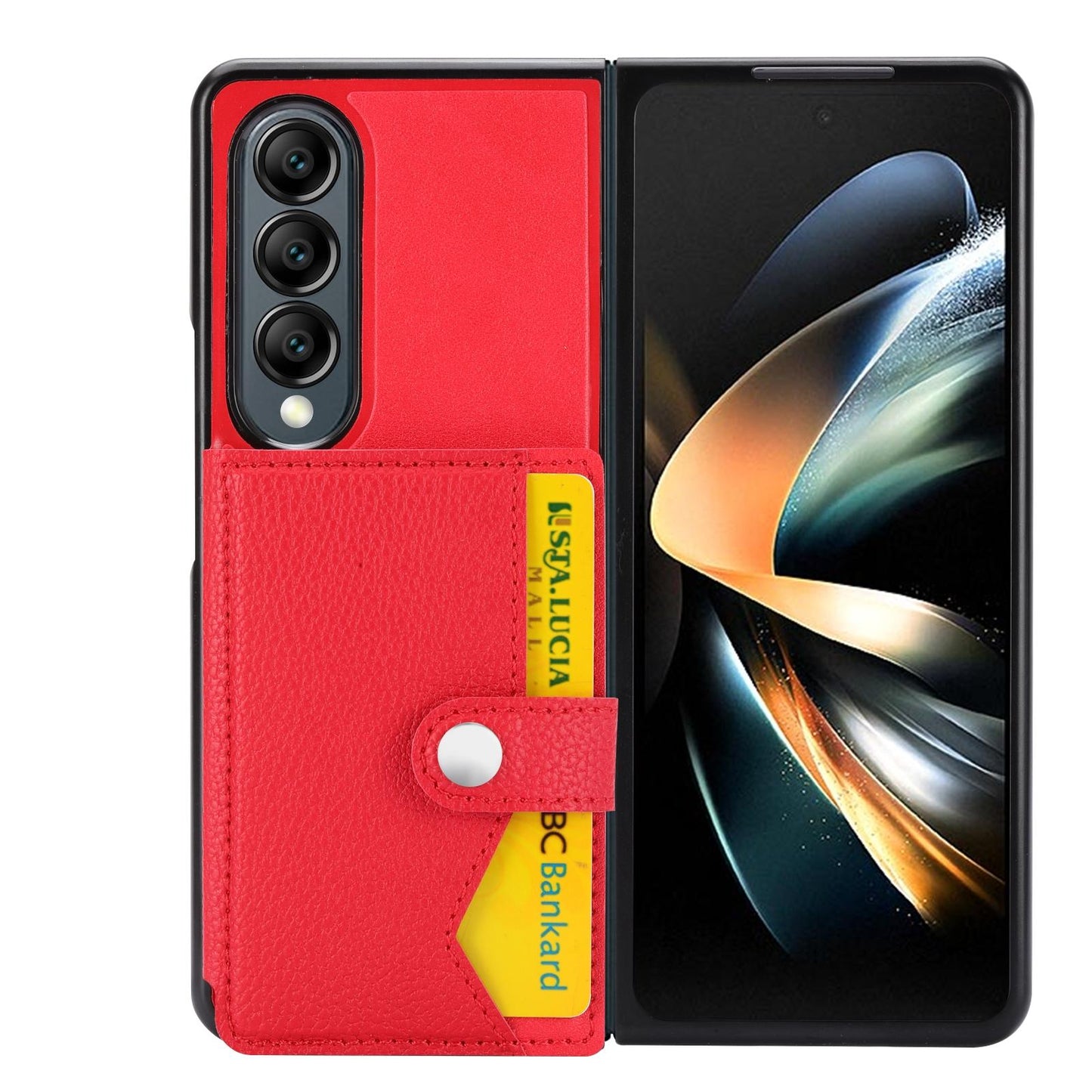 For Samsung Galaxy Z Fold4 5G Samsung Galaxy Z Fold4 Litchi Pattern Single Button Card Holder Phone Case - Red