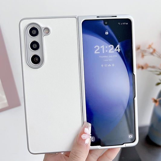 For Samsung Galaxy Z Fold4 5G Shiny Leather Phone Case With Metallic Finish - White
