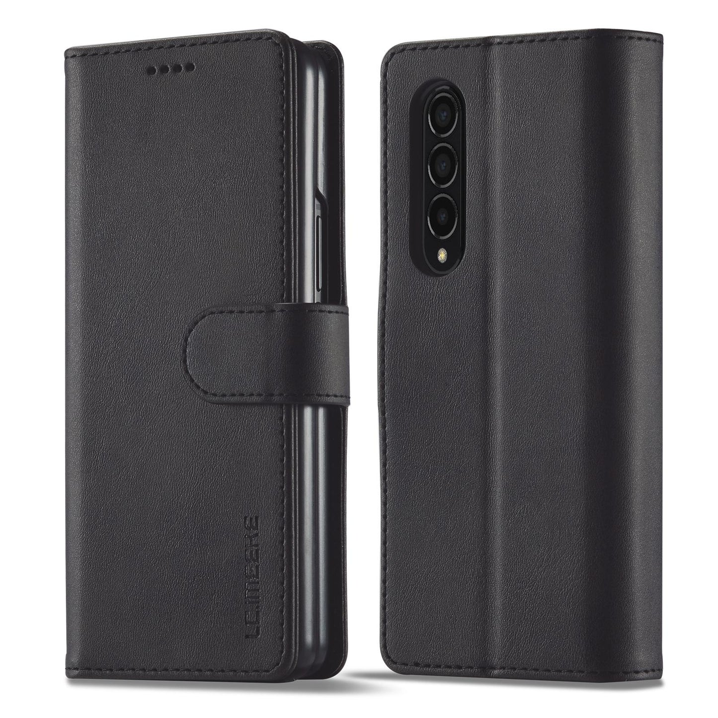 For Samsung Galaxy Z Fold4 5G Calf Leather Phone Case - Black