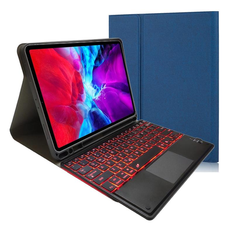 Bluetooth Keyboard Tablet Case For Ipad Pro 11 - Detachable Touch Leather Holder Pen Slot - Blue